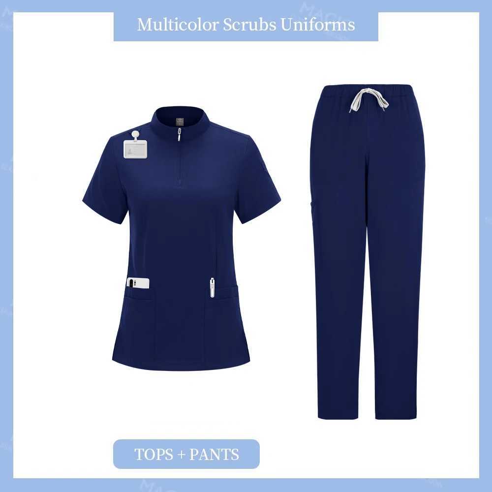Surgical Uniform Womens Nursing Set Pocket Top Straight Pants Medical Nurse Uniform Sn Hospital Set X250410
