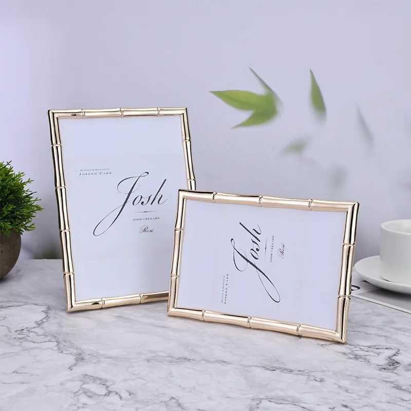 European Retro Luxury Metal Pendulum Table Light Gold Bamboo Square Photo Frame 6 7 10 vertical Decoration L251110 H260306