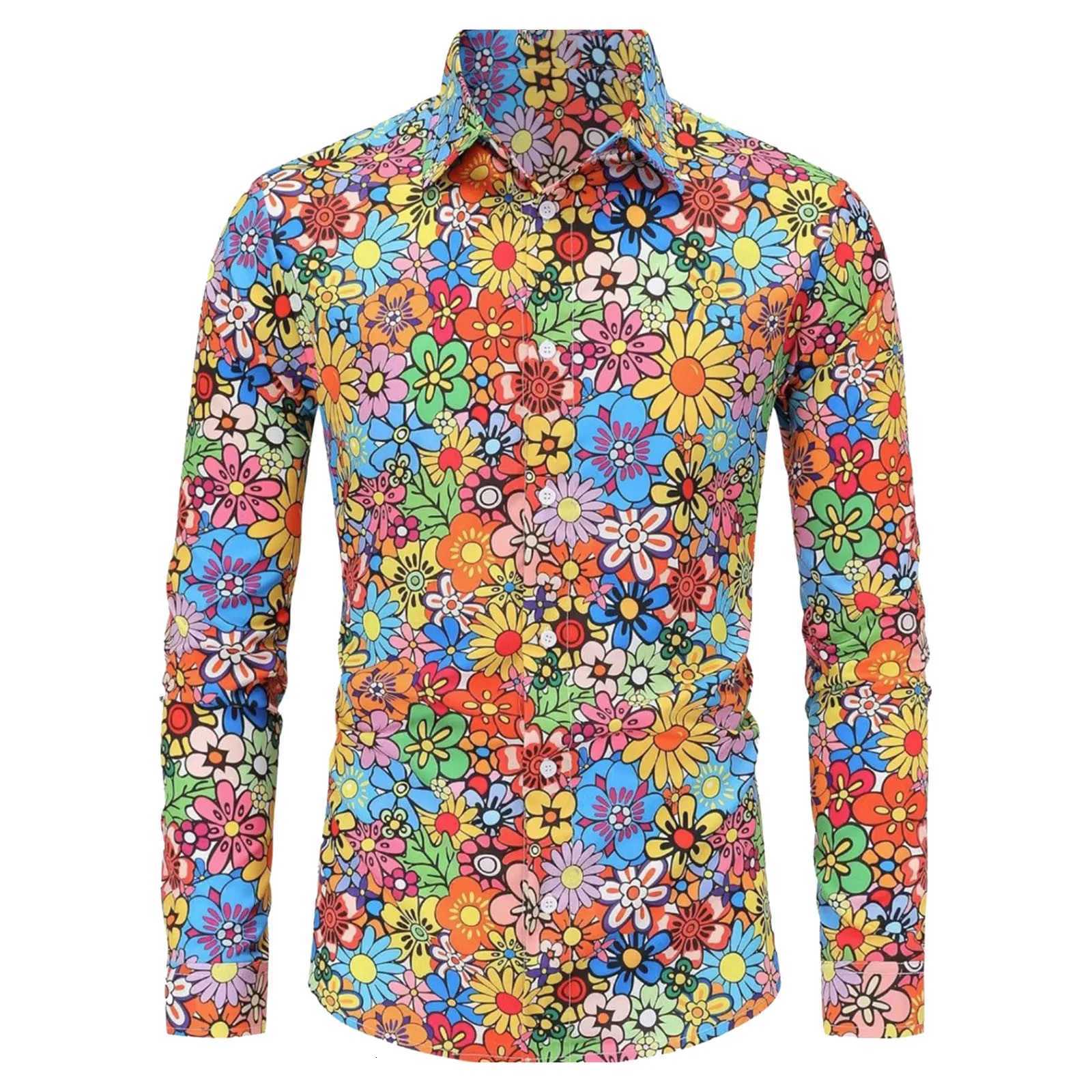 2024 Mens Button Retro Long Sleeve Shirts New Casual Design Shirt Fashion 3D Printed Flower Pattern Mens Clothing Tops K251110