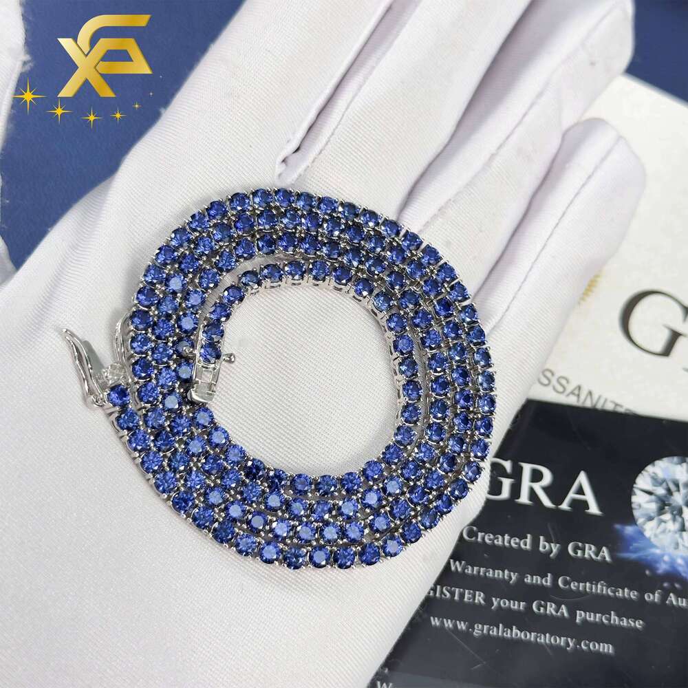 Fine Jewelry Men and Women 4mm Wide S Sier Blue Tennis Chain Necklace