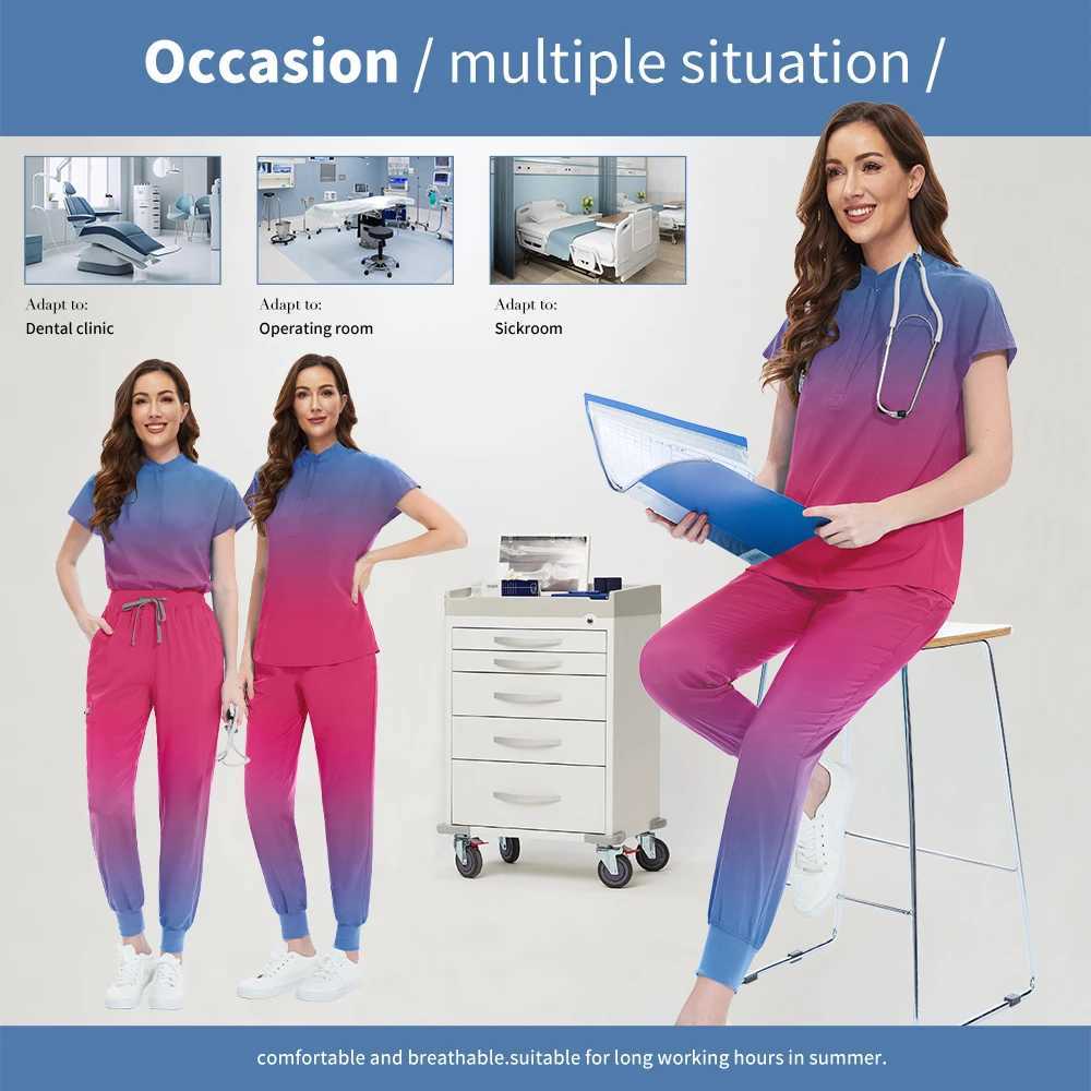 Medical accessories dental scrub jogging gradient uniform pet hospital nurse uniform laboratory dust-proof work uniform nursing work uniform X250410
