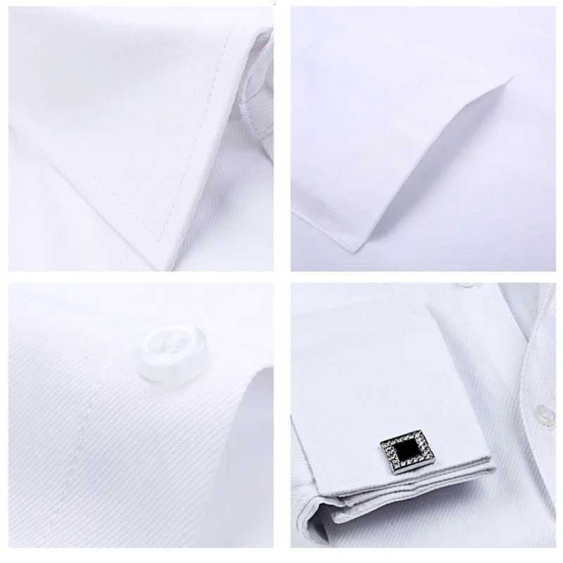 2024 Men French Cuff Dress Shirt Cufflinks New White Long Sleeve Casual Buttons Male Brand Shirts Regular Fit Clothes K251110