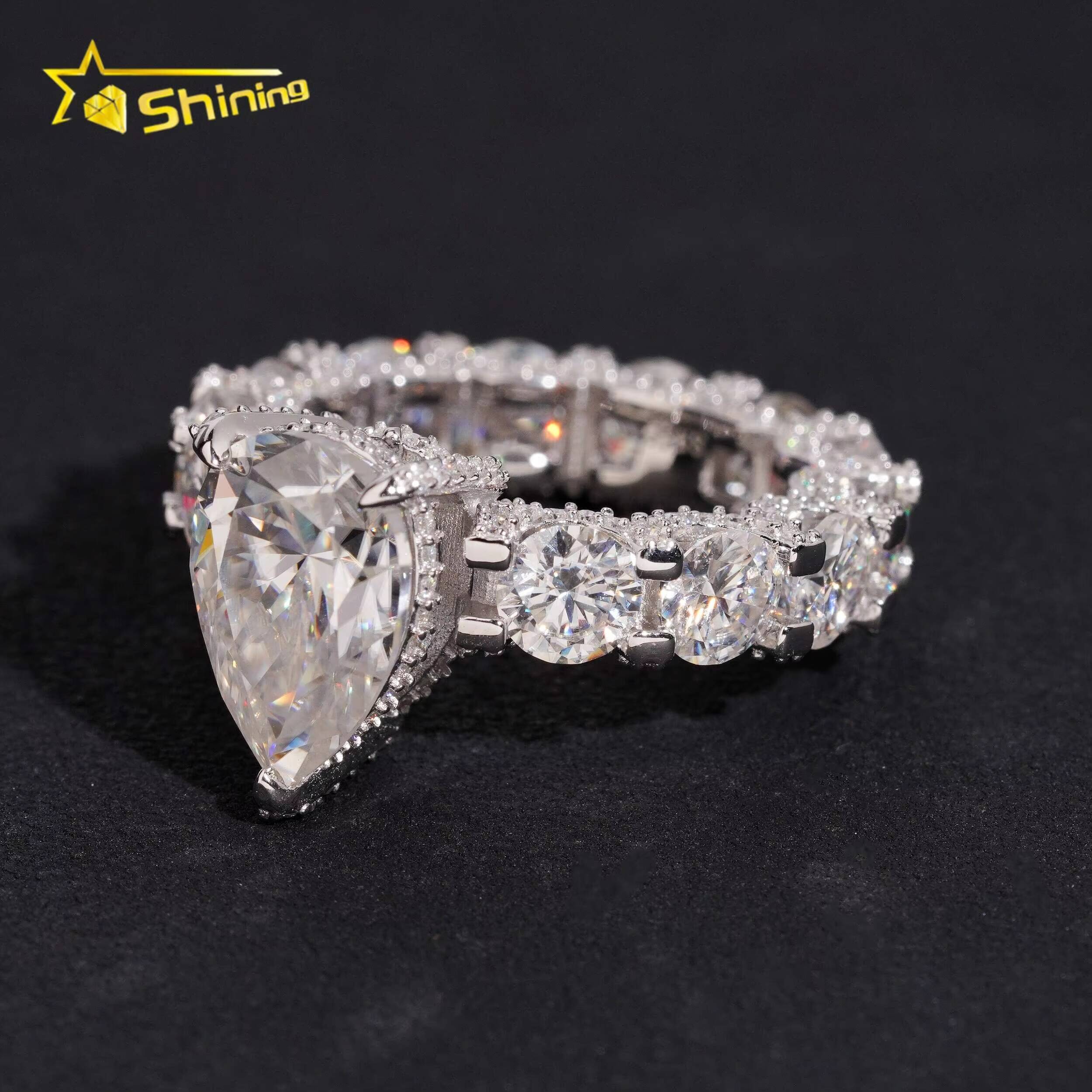 New Arrivals Luxury Iced Out Eternity Band 925 Sterling Silver 5ct Pear Cut VVS Moissanite Rng