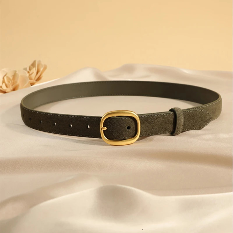 Ladies elegant suede cowhide belts retro style with gold buckle 23cm wide belts suitable for matching dresses and jeans 251110