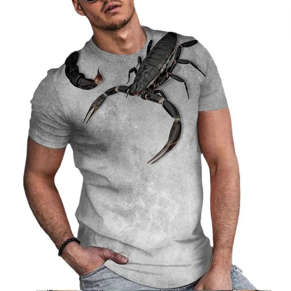 Animal scorpion 3D printed oversized T-shirt Y2K mens clothing short sleeved hip-hop T-shirt mens street clothing top gym T-shirt M250411