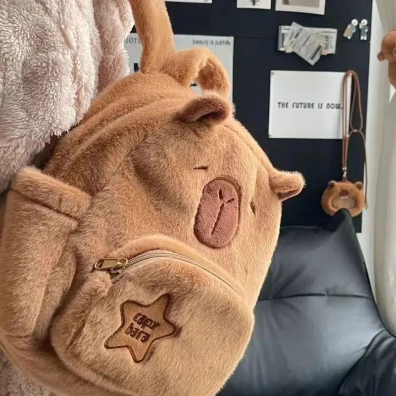 Kawaii Capybara Plush Backpack for Women Versatile Cartoon Funny Capibala Crossbody Bag aLrge Capacity Tote Bag 250407