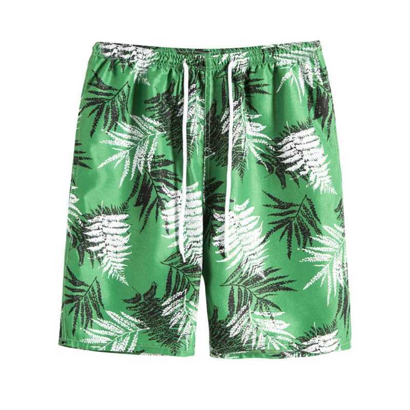 Popular tropical plants mens beach shorts summer Hawaii 3D printed leaves swimming trunks fast drying surfboard shortsW250410