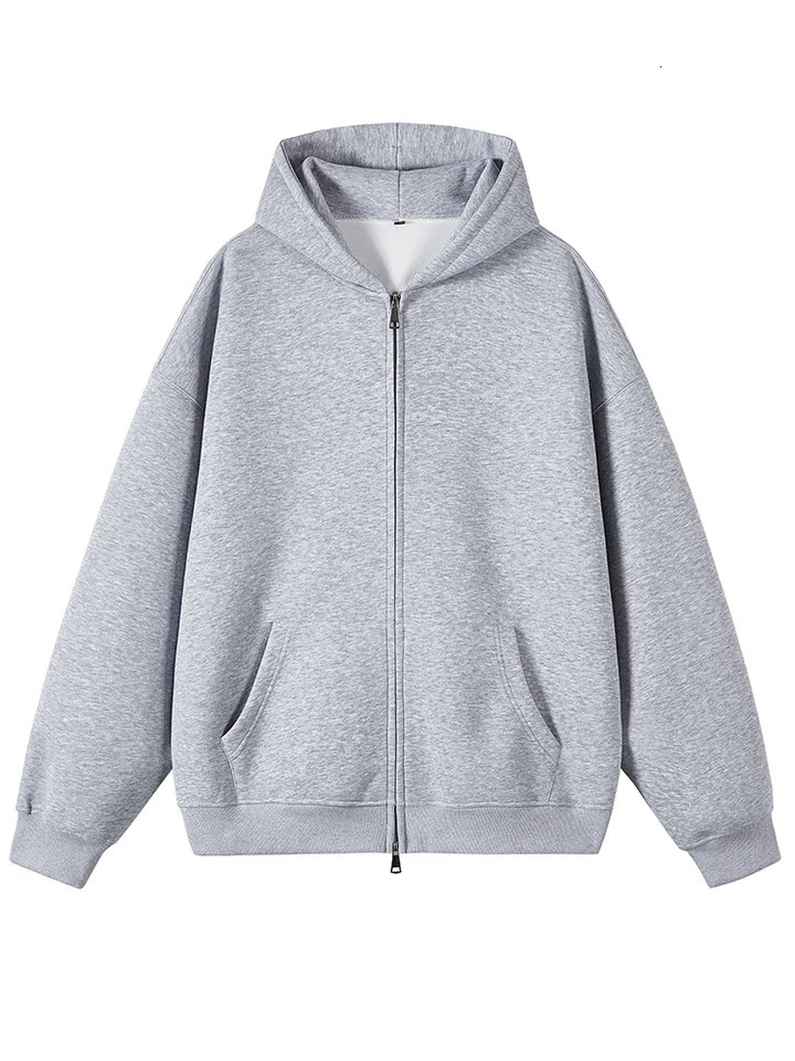 Classic Light Gray Zip - Up Hooded Sweatshirt Minimalist Style Premium Fleece Lining Essential for Everyday Streetwear 251110