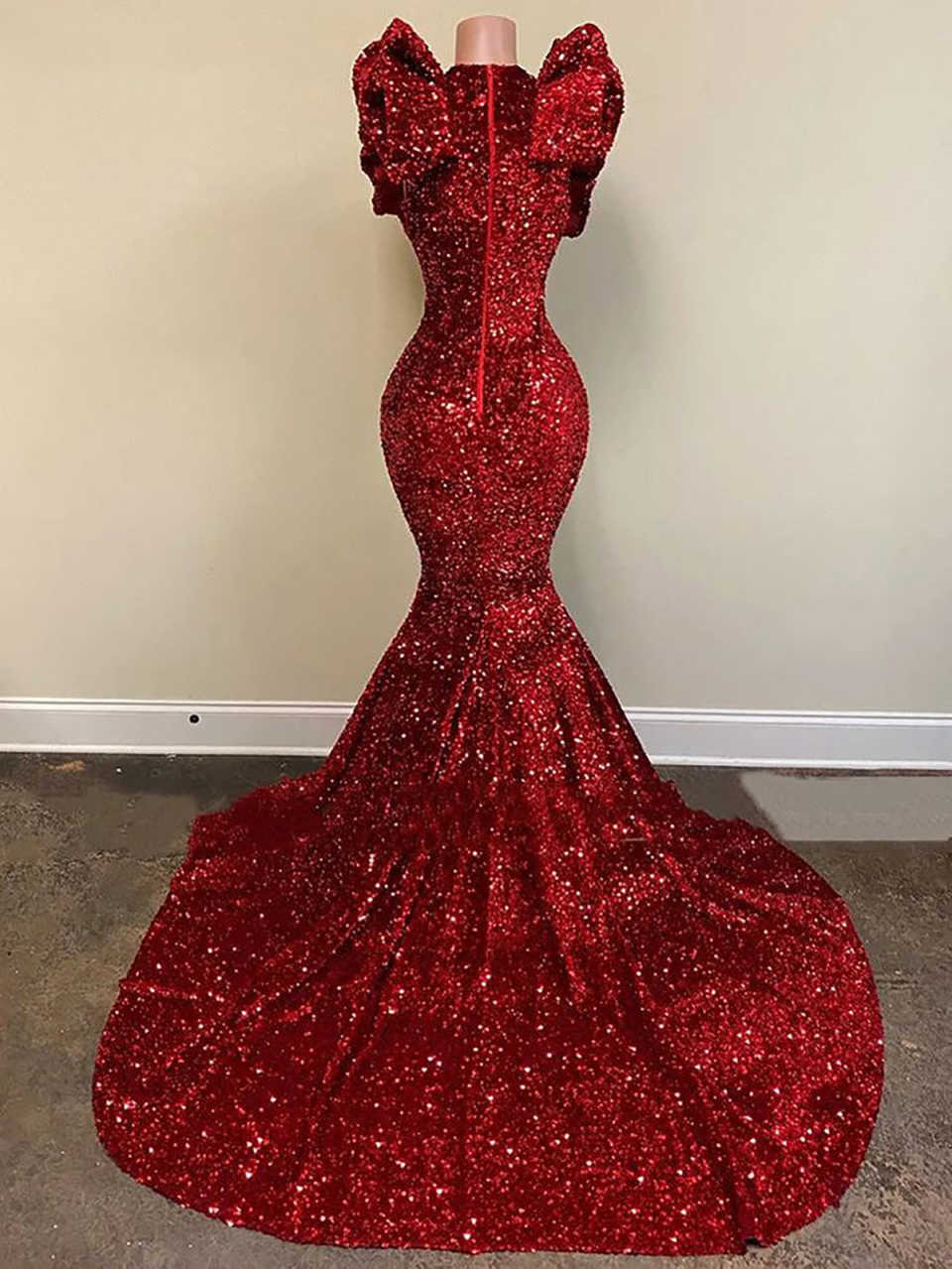 Luxury Sequined Mermaid Prom Dress Black Girls Sequins Ruffles V Neck Birthday Party Evening Gowns Customized Robes de