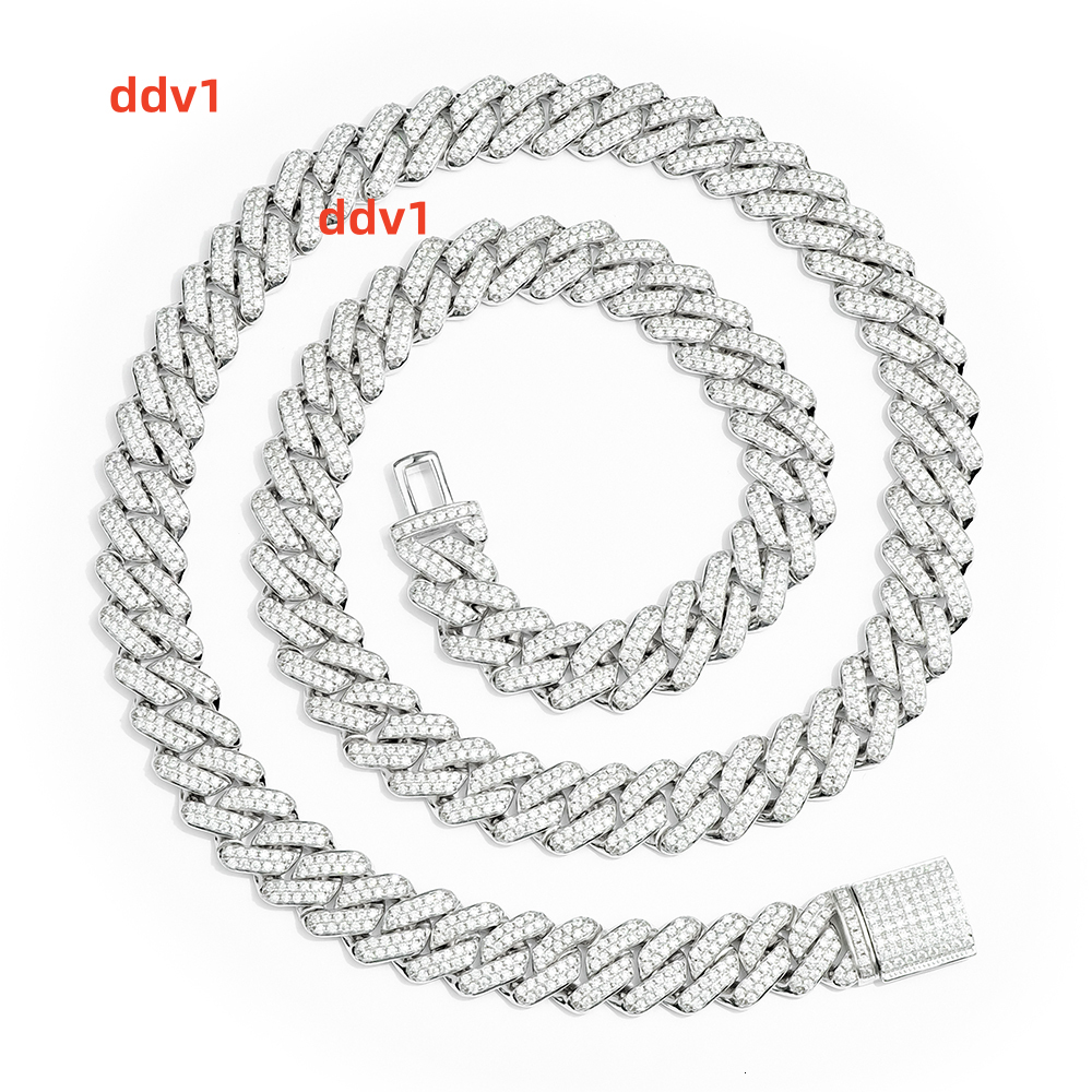 Miami Cuban Chain Full Pave Iced Sterling Silver VVS DEF Moissanite Cuban Link Chain 12mm Rhombic Style HipHop Jewelry Men Gift