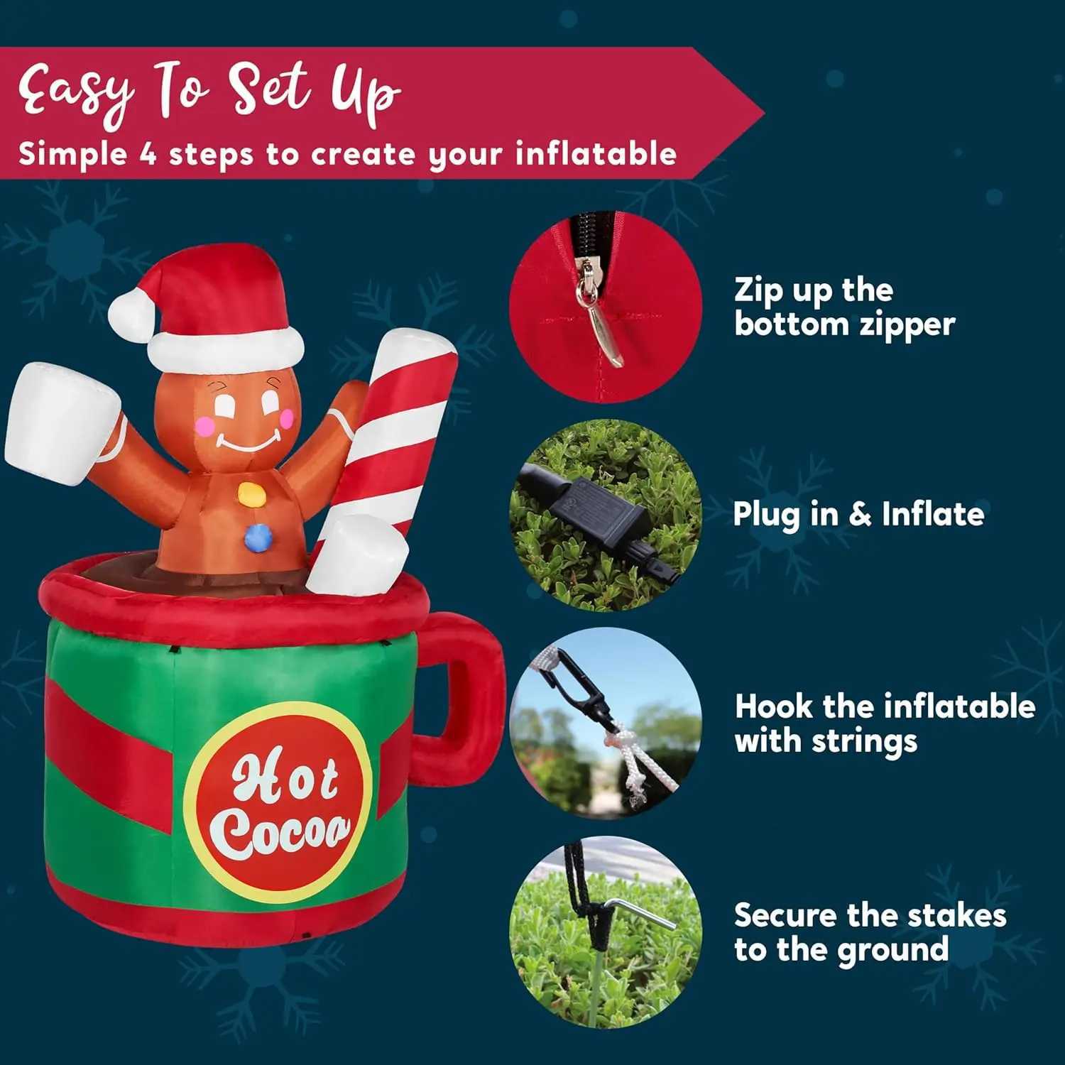 Christmas JOYFY 6 FT Christmas Gingerbread Man Inflatables Decorations Hot Cocoa Mug with Build-in LEDs Blow Up for Xms Party Winter Decor Y251111