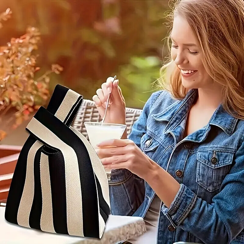 FL- Handbag Women's Knitted Wool Bucket Bag Versatile Handbag Casual Tote Bag Box Rice Bag