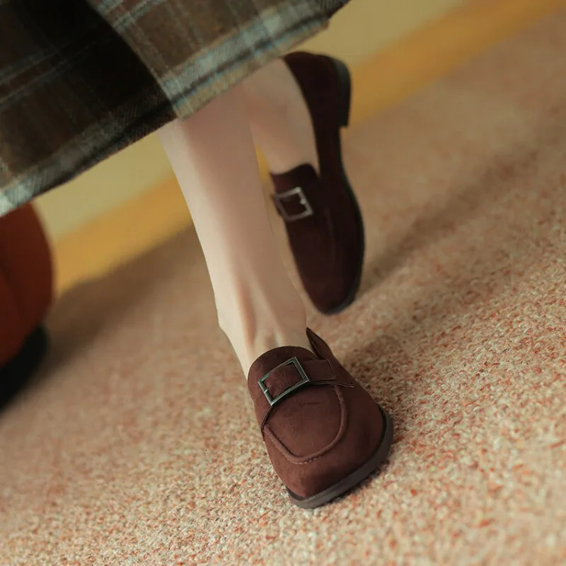 Blapunka Soft Suede Women Loafers Punk Metal Buckle Decoration Round Toe Slip-on Flats Rabbit Fur Inside Loafer Shoe 41 251110