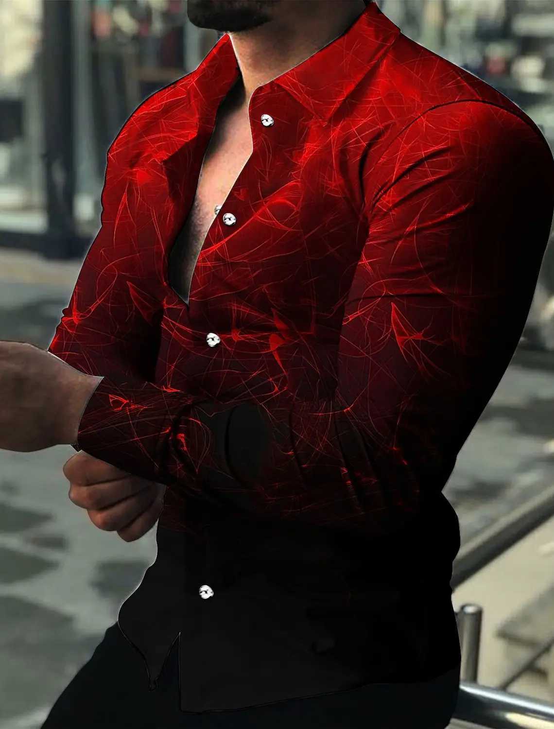 Mens Shirt Graphic Shirt Geometric Gradient Turndown 3D Print Long Sleeve Button-Down casual Clothing Apparel Fashion Designer K251110