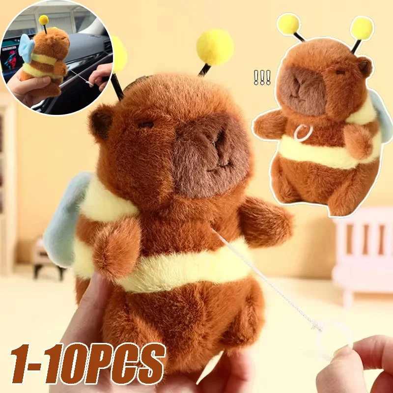 Brown soft Capybara keychain cross dressing fun plush bee pendant fur drawstring cartoon animal keychain couple W250411