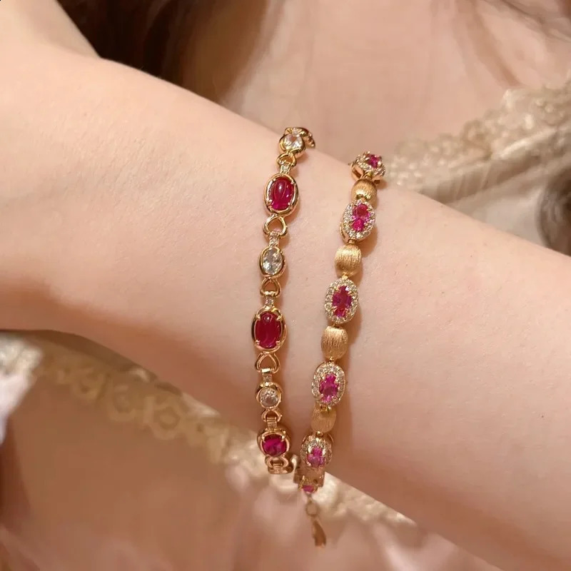 Creative inlaid ruby bracelet suitable for women exquisite high-quality smooth fashionable oval brush bracelet wedding jewelry 250409