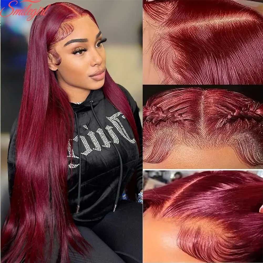 13x6 HD Transparent Lace Frontal Human Hair Wig Bone Straight 13x4 Lace Front Human Hair Wigs For Women 99J Burgundy Colored WigT251111