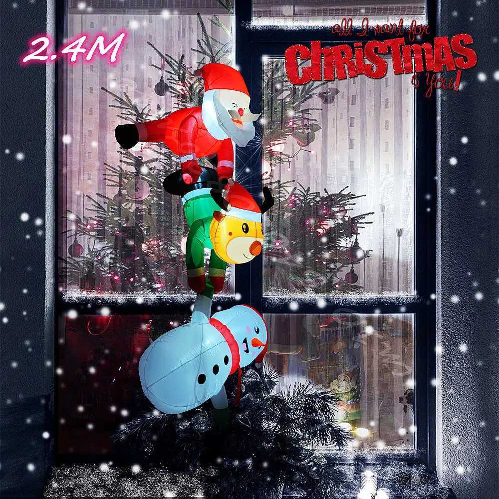 Christmas 24M Christmas Inflatable Santa Claus Lean Out from Window Outdoor with LED Lights for Lawn Courtyard Windows Xmas Decorations Y251111