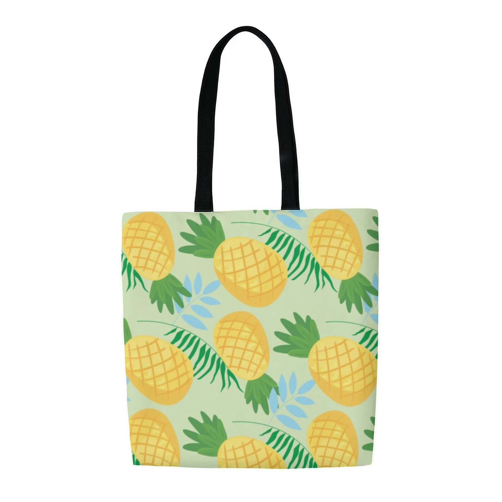 Korean Tropical Trend Canvas Tote Women Bag Light Green Pineapple Print Fashion Reusable Handbag Perfect for Daily Commute 251110