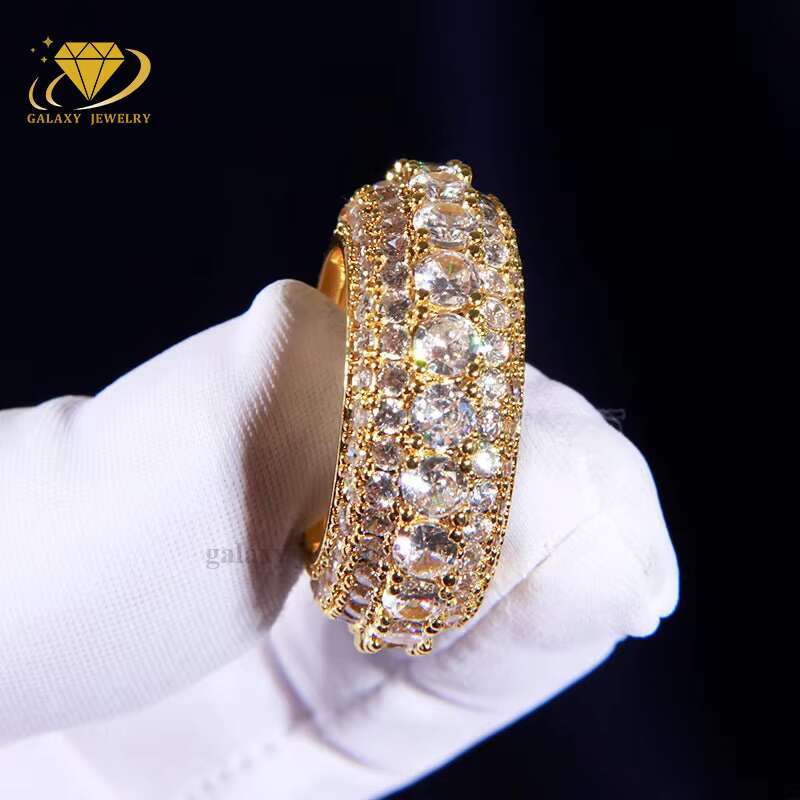 Fine Jewelry Pave Micro Moissanite Diamond Jewelry Rows Ring 925 Sterling Silver Men Wedding Couple Set Eternity Rings