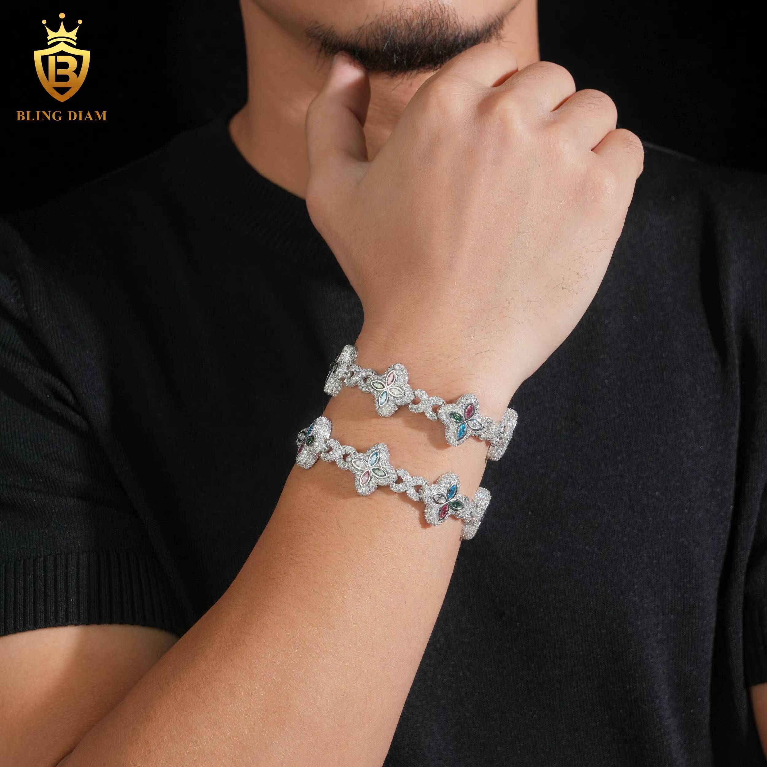 High Quality 925 Silver Chain 18mm VVS Moissanite Bracelet Colored Marquise Cut Moissanite Bracelets Bangles Fashion Jewelry