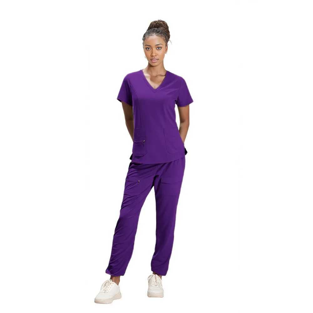 Scrubs Medical Uniform Short Slve Tops+Pants Nursing Uniform Women Pet Shop Doctor Hospital Clinic Surgery Workwear Scrub Sets X2504101