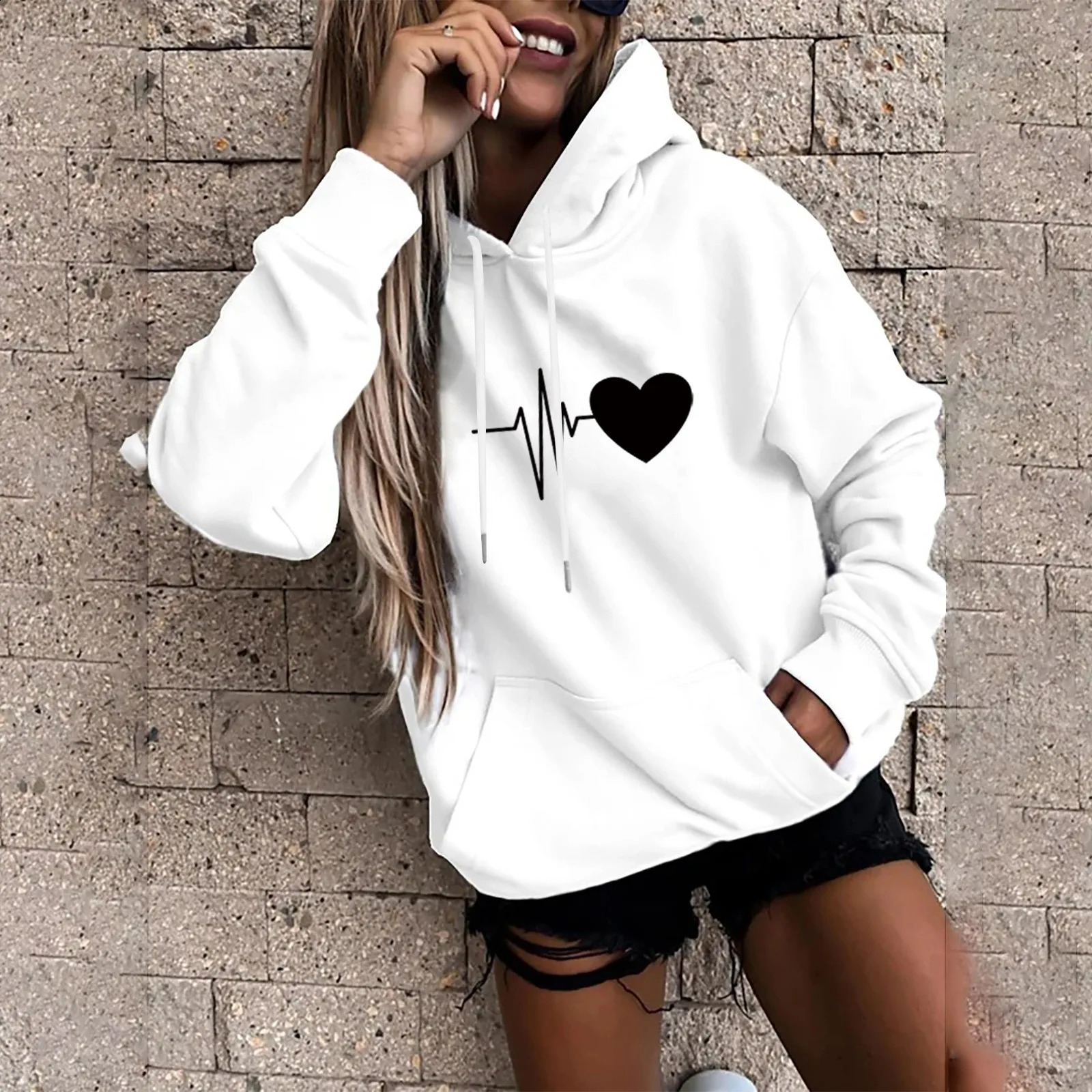 Womens Pullover Fashion Casual Fun Print Hooded Sweatshirt Loose Sports Tops Pullover 250410