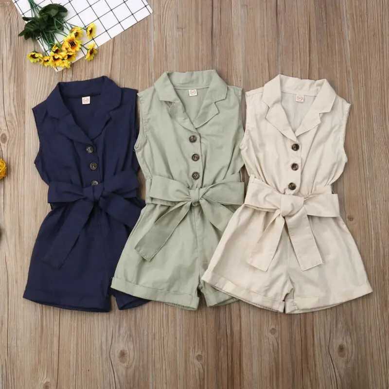 Fashion childrens baby girl clothing sleeveless bow waist game set summer sunshine full set childrens clothingXJ250410