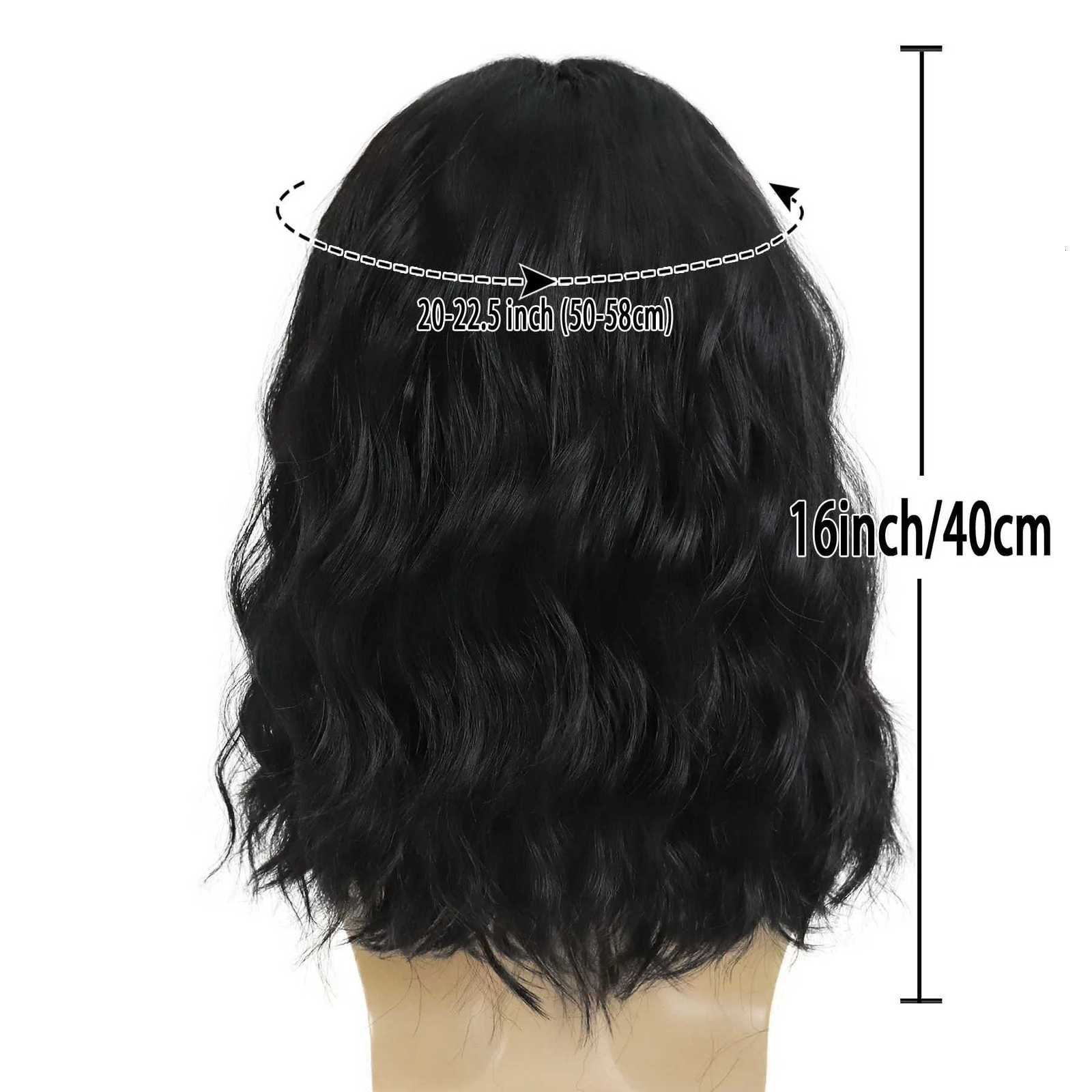 Synthetic Man Black Wigs 16 Inch Shoulder Length Curly Wave Hair Funny Wigs for Men Daily Halloween Costume Party 80s Rocker WigT251111