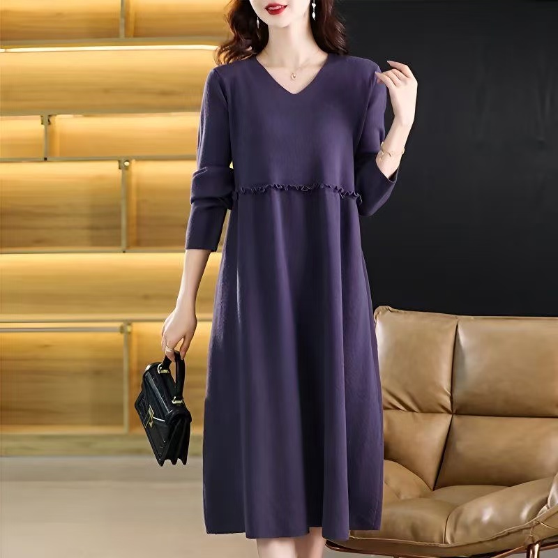 plus size women's new long sleeve high waist printed banquet dress mid-length skirt D02821