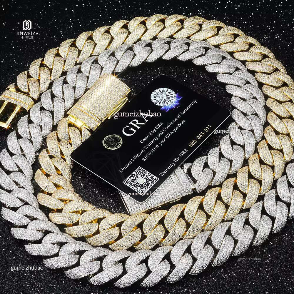 New Arrival 20mm Cuban k Moissanite Chain Prong Large Necklace Bracelet with Pendants Hiphop Rapper Style