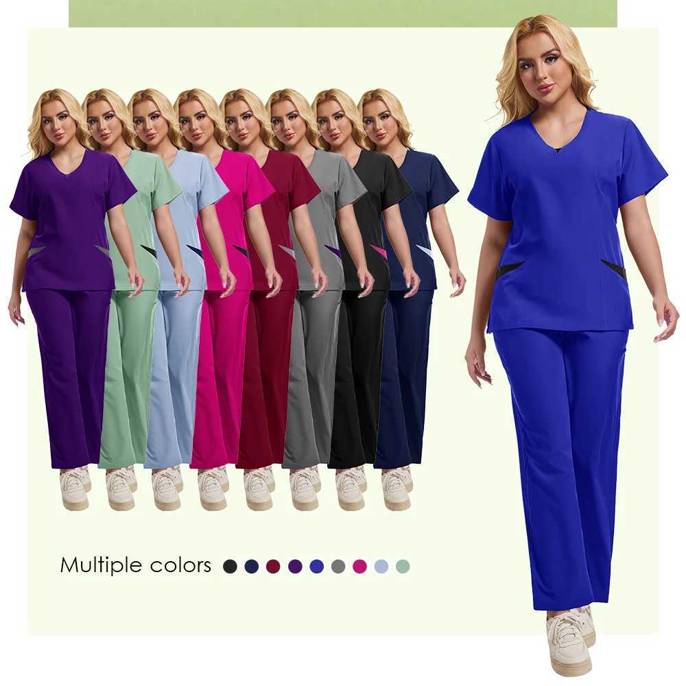 Nurse and Surgeons Medical Clothing Scrubs Set Nurse Uniform Short-slved Hand Washing Clothes Womens Skin Management Overalls X250410