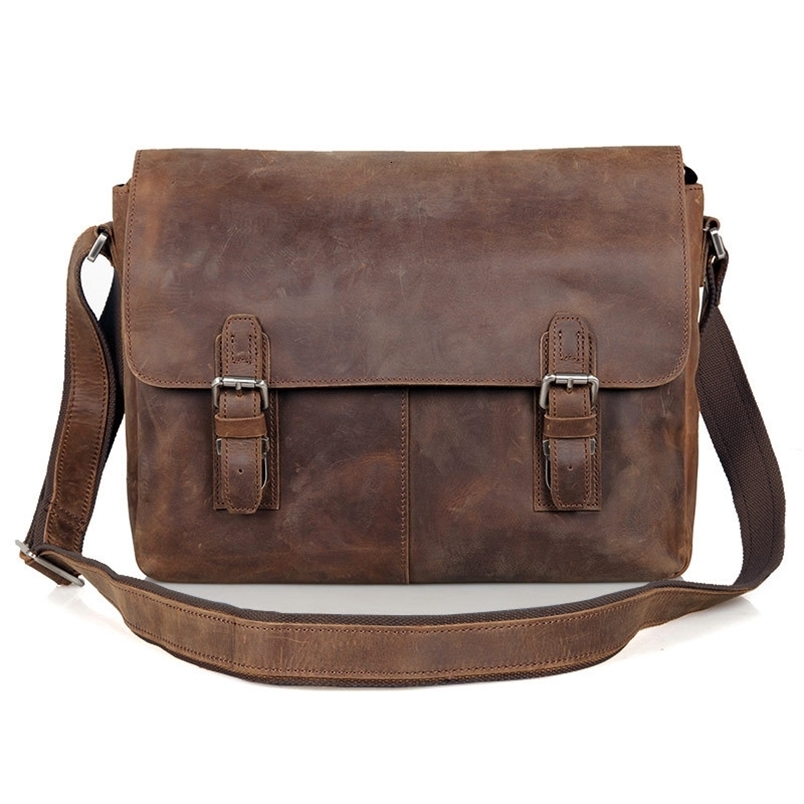 Vintage Crazy Horse Leather Men Shoulder bag Genuine Messenger Bag men Crossbody Sling Leisure Casual Brown y251110