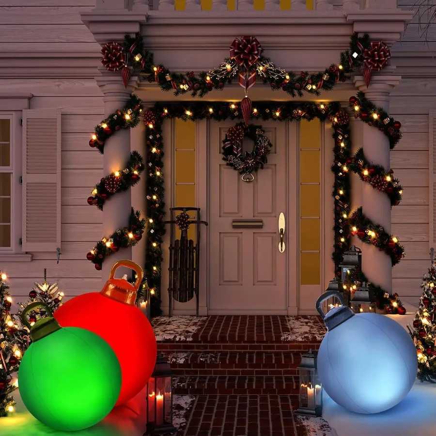 Christmas 3 Pcs Outdoor Light Up Christmas Ball Decorations Large Christmas Inflatable PVC Decorated Balls with Light 24 Inch18 Inc Y251111