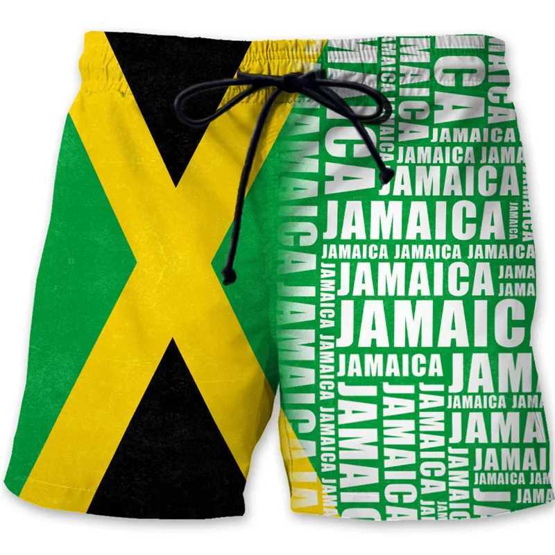 Jamaica 3D Printed Mens Beach Shorts with Jamaican Flag Pattern Surfboard Shorts Summer Vacation Swimming Dry Ice ShortsW250410