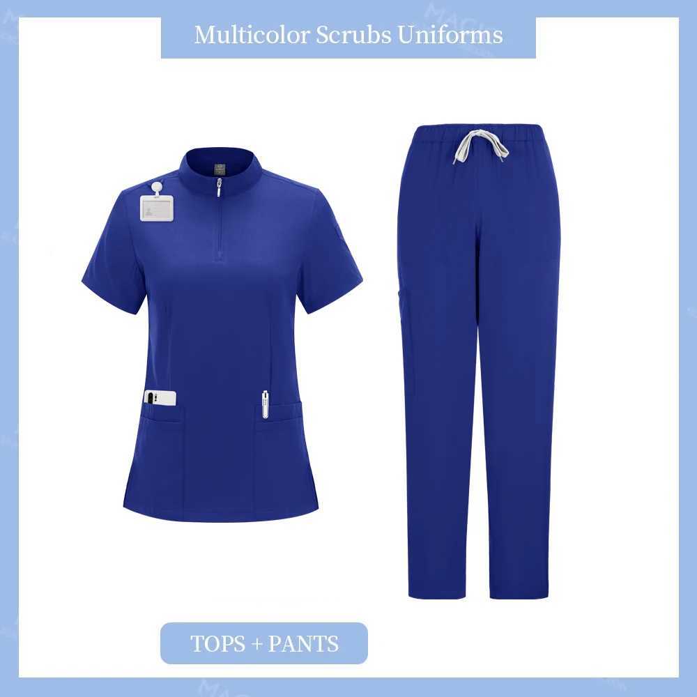 Surgical Uniform Womens Nursing Set Pocket Top Straight Pants Medical Nurse Uniform Sn Hospital Set X250410