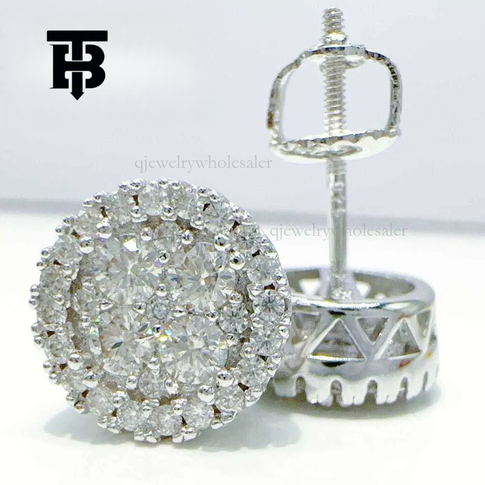 TB BHULAMTE Designer Full Brick Earrings Luxury Women's Round Cutting Hip Hop Style Simulated Spin Back Earrings Trendy Fashion Women's Jewe