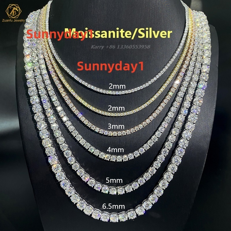 Fine Jewelry Wholesale Price in Stock 925 Sterling Silver Tennis Bracelet 3mm--65mm D VVS Moissanite Tennis Chain Necklace