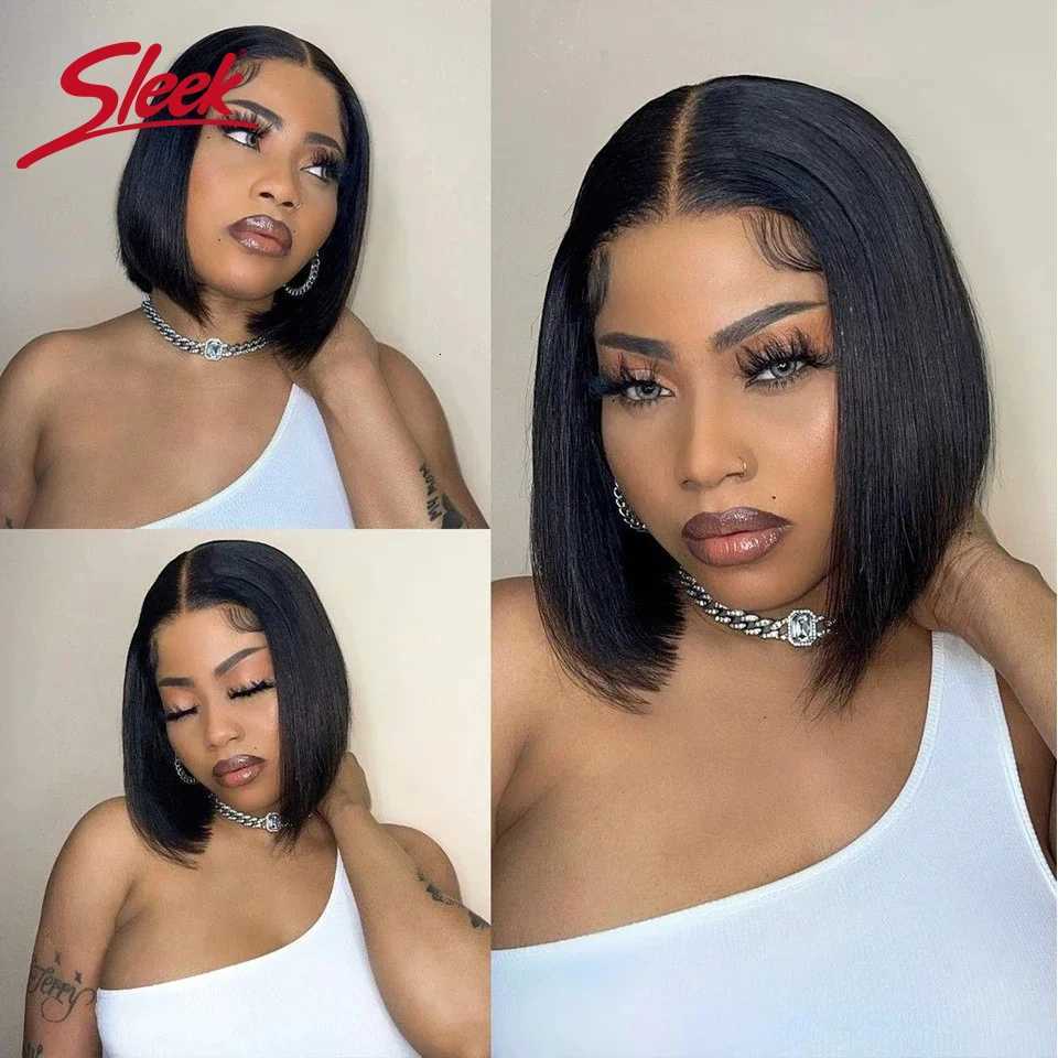 Brazilian Straight Lace Bob Wigs Sleek Short Lace Part Human Hair Wigs 200 Density Cheap Nature Remy Black Dark Hair WigsT251111
