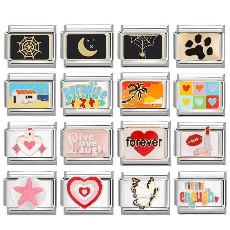 Youvelst Romantic Charm Bracelet Stars Moon Checkerboard Italian Charm Links Fit 9mm Stainless Steel Bracelet Jewelry DIY MakingC250410