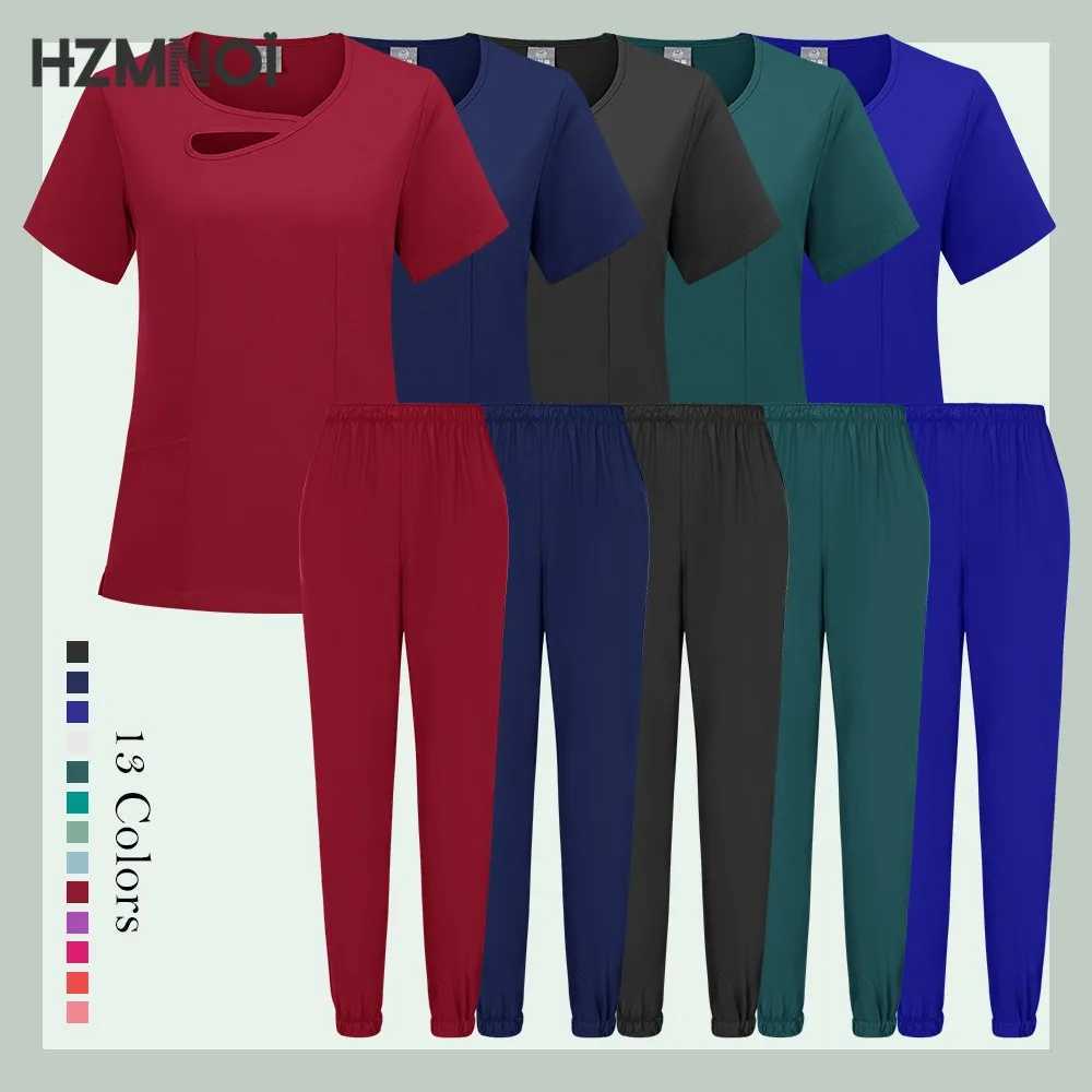 HZMNOI New Fashionable Scrub Designs Women Jogger Clinic Nurse Uniforms Medical Nursing Scrubs Uniforms Sets Hospital Uniforms X250410