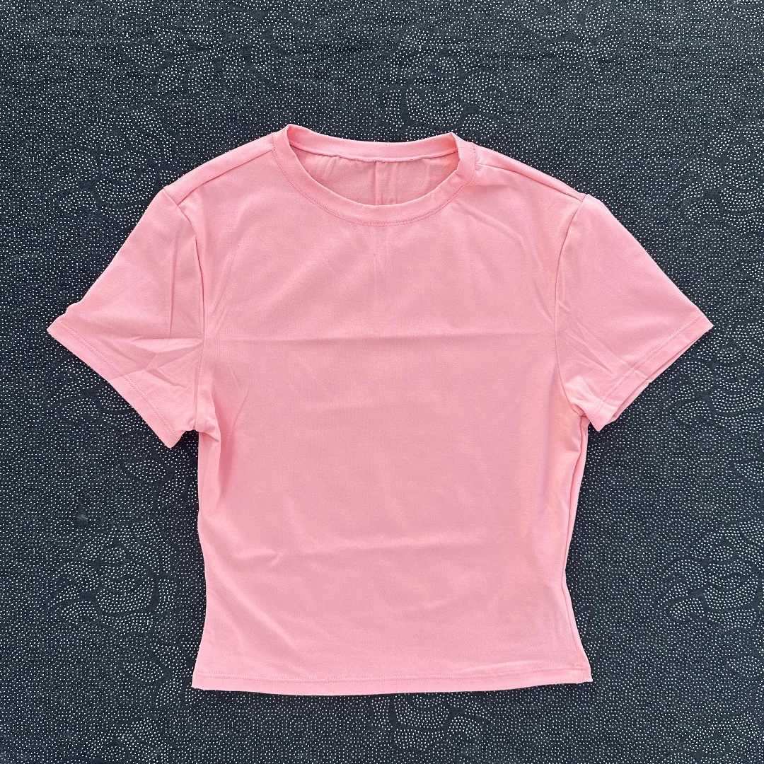 Solid Color Womens Soft Breathable Yoga Short Sleep Comprehensive Training Tight T-shirt with Exposed Abdominal Button for FitnessW250411
