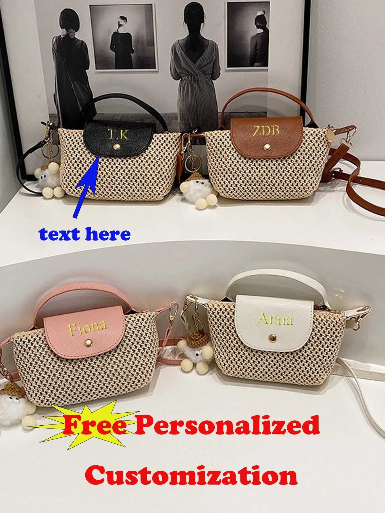 Intitals Customized StyleLady Straw Crossbody Bag with Pendant Summer Tourism Beach Vacation New All Match Shoulder HandbagT251110