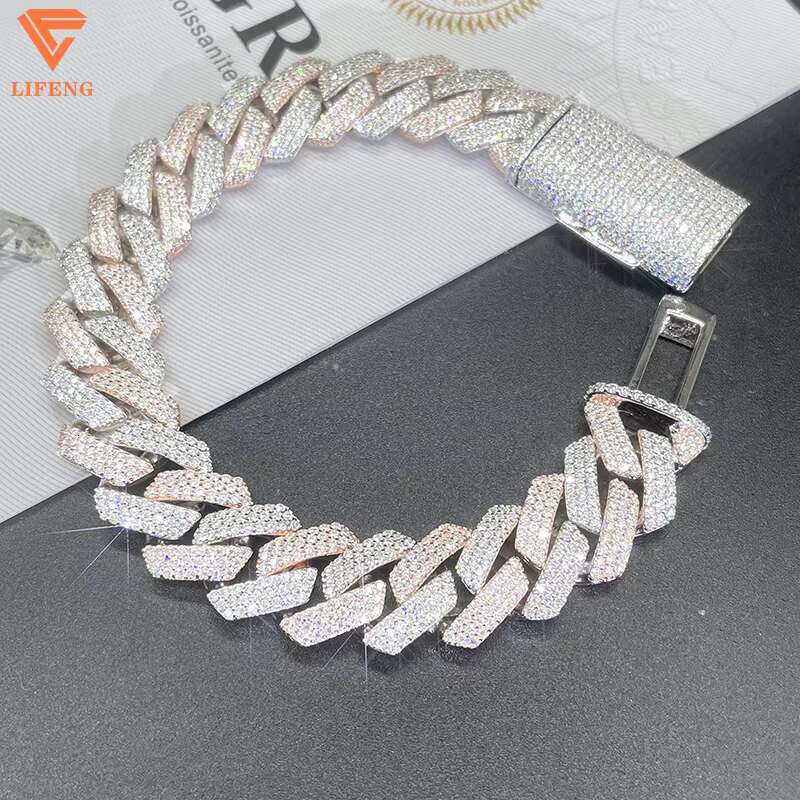 Lifeng Custom 20mm 4Rows Moissanite Diamond Cuban Link Chain Bracelet Gold Plated 925 Sterling Silver Bracelet Iced Out Jewelry