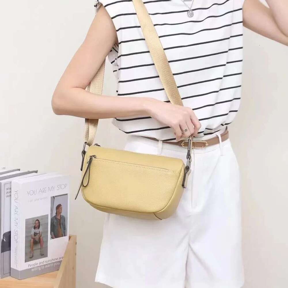 First Layer Cowhide Cow Leather Women's Fashionable Single Shoulder Crossbody Bag Ladies' Solid Color High Quality Handbag