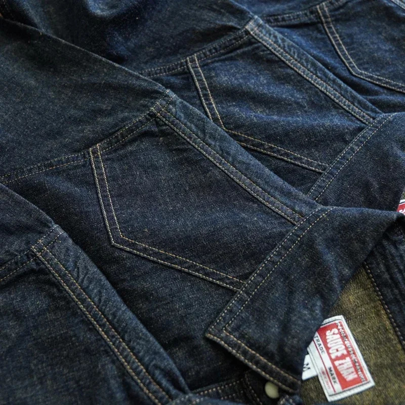 Sauce Jarman shirt jeans retro cotton linen western denim long sleeved double pocket 250411e