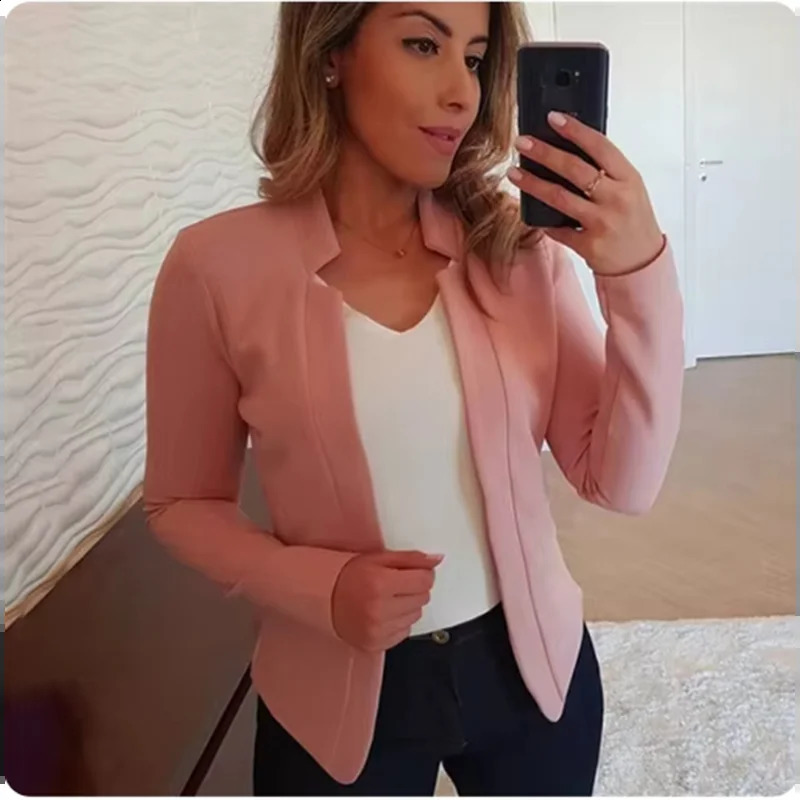Open top solid color long sleeved womens elegant suit jacket daily office fashion street autumn slim fit 250407