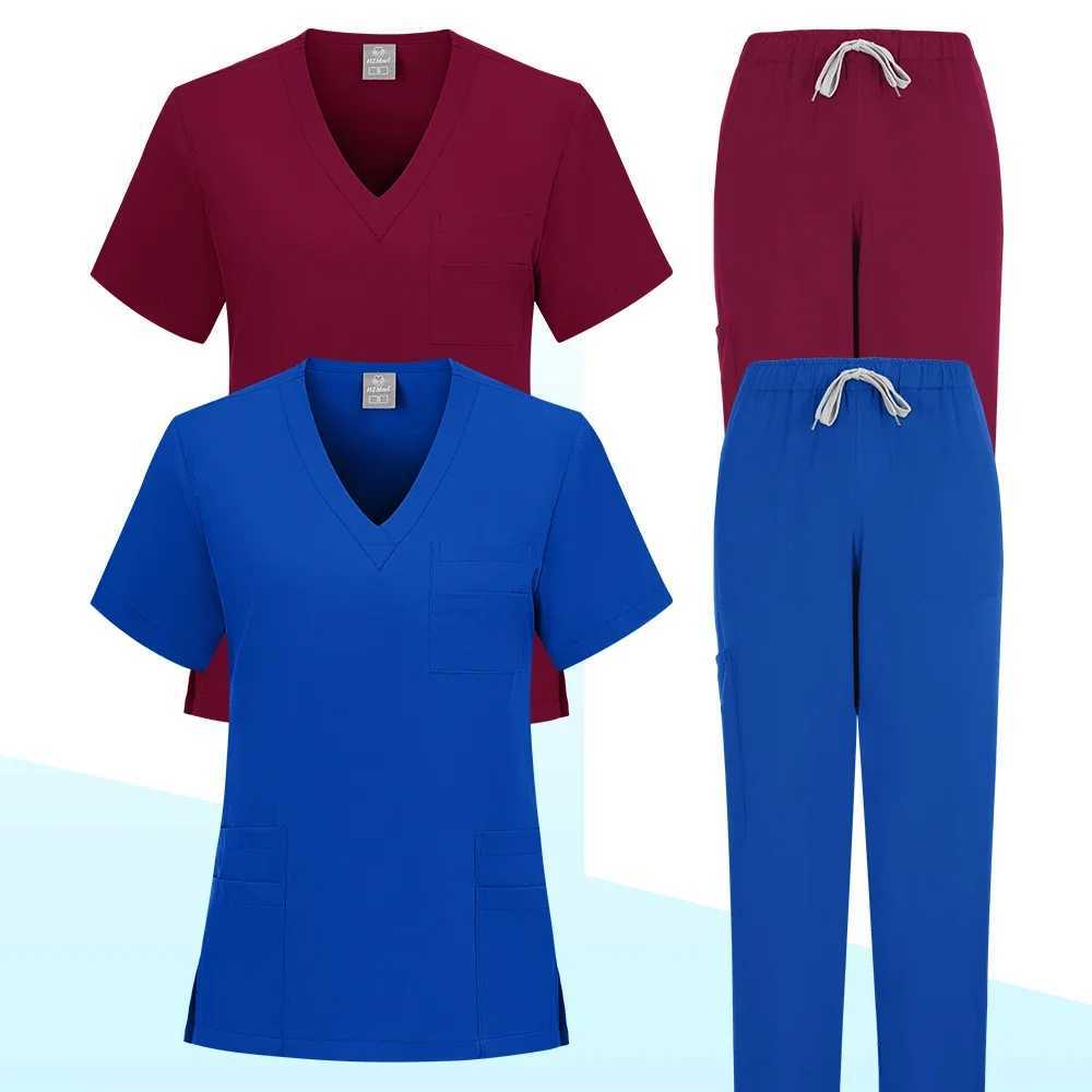 Women Medical Uniforms Scrubs Sets Hospital Surgical Gowns Short Slve Tops Pant Nursing Accessories Doctors Clothes Work Wear X250410