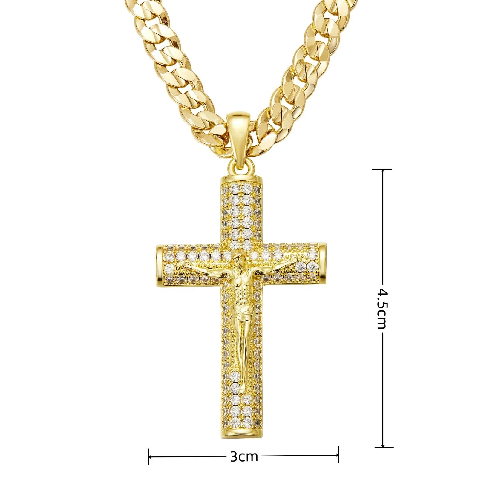 14K Gold-Plated Cross Necklace for Men Advanced Nanotech Tarnish-Free Cuban Figaro Rope Miami Chains with Jesus Crucifix Pendant 251110