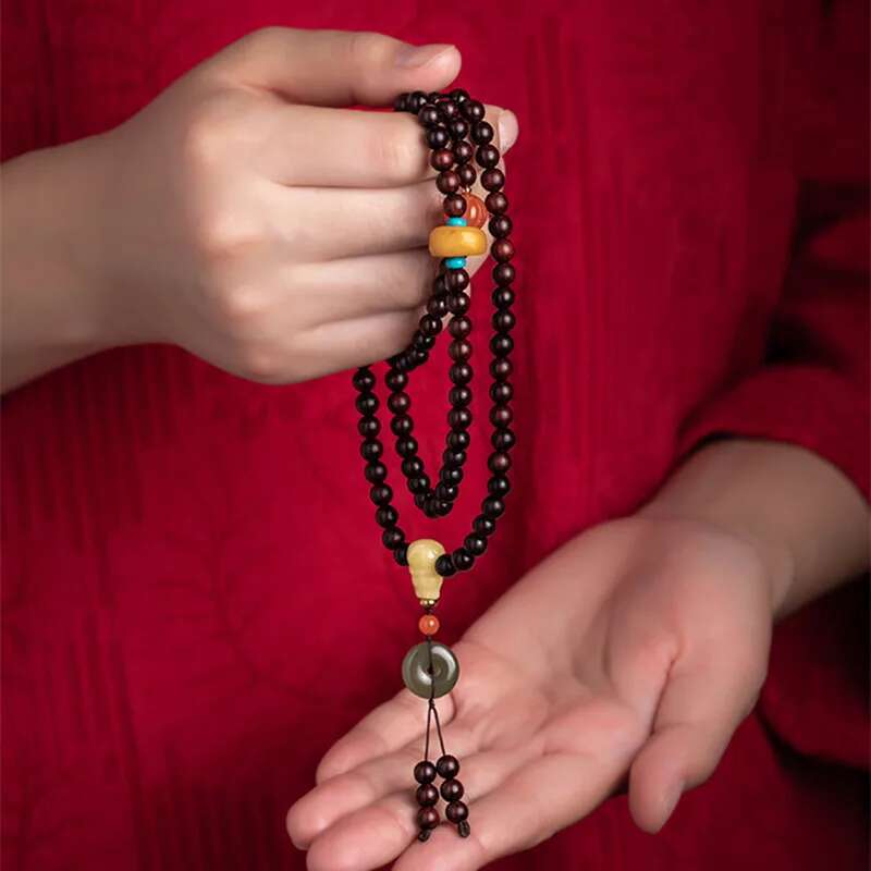 108 simple jewelry elegant small leaf Buddha beads multi-circle Women's retro bracelet Rosewood